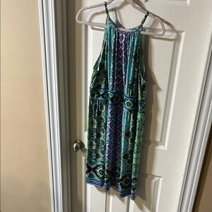 London Style Vibrant Green and Blue Dress